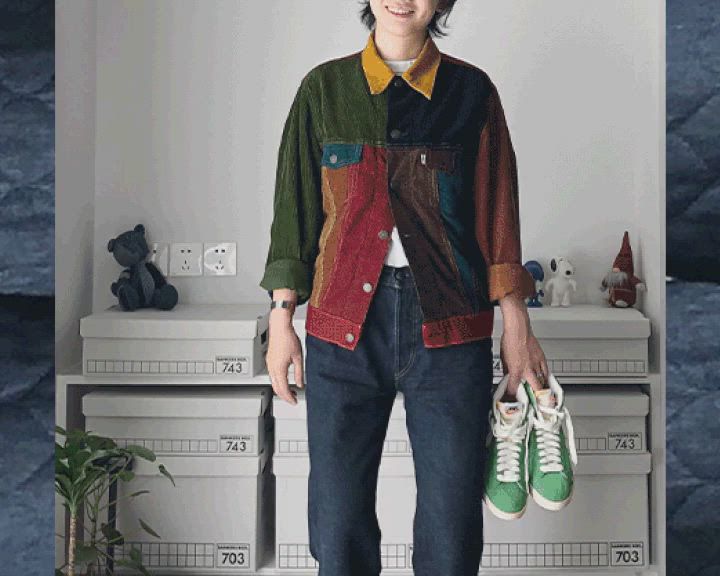GIFs of Pam Hong's outfits, shot in her home.