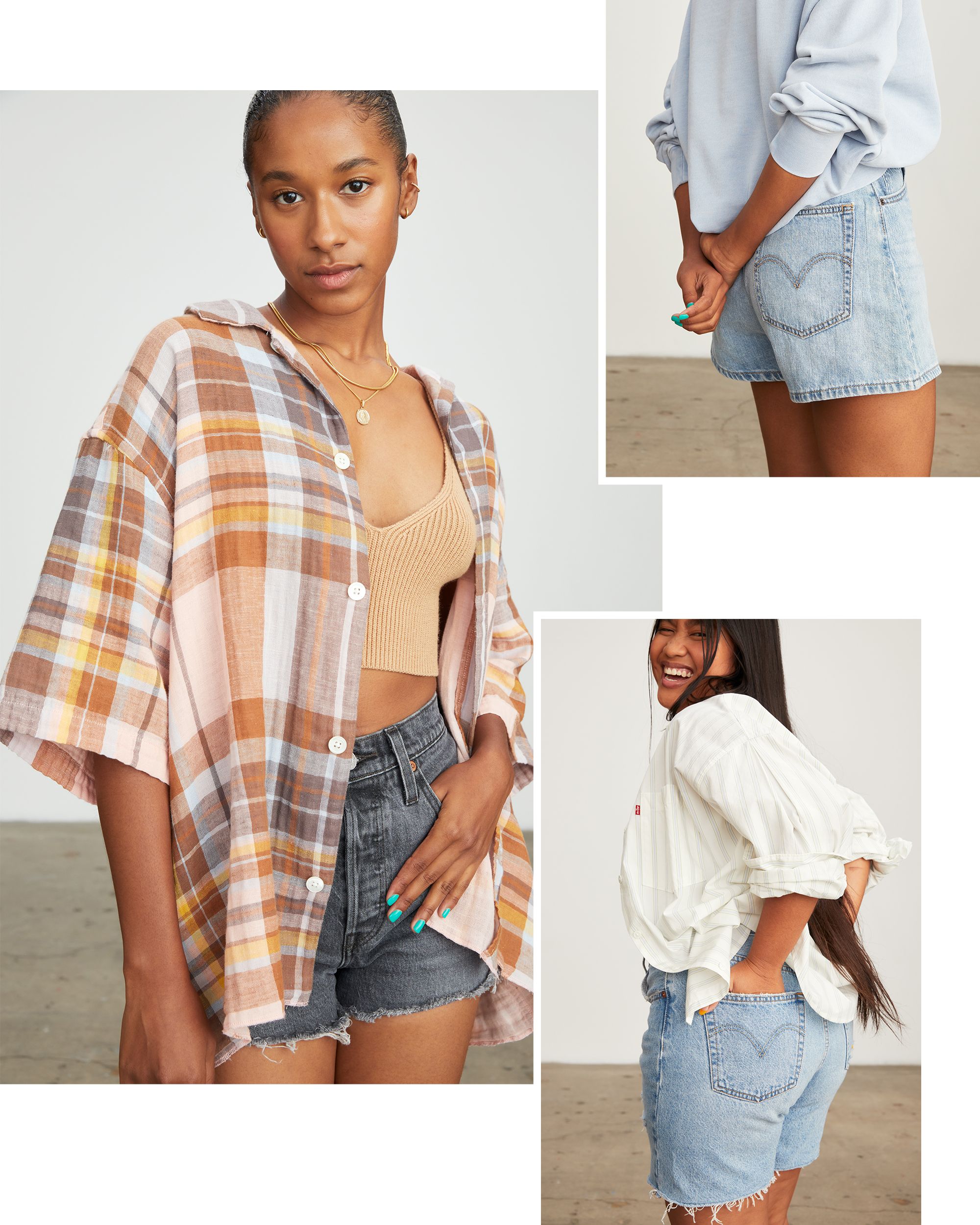 Women styled in Levi's Shorts in different fits and lengths