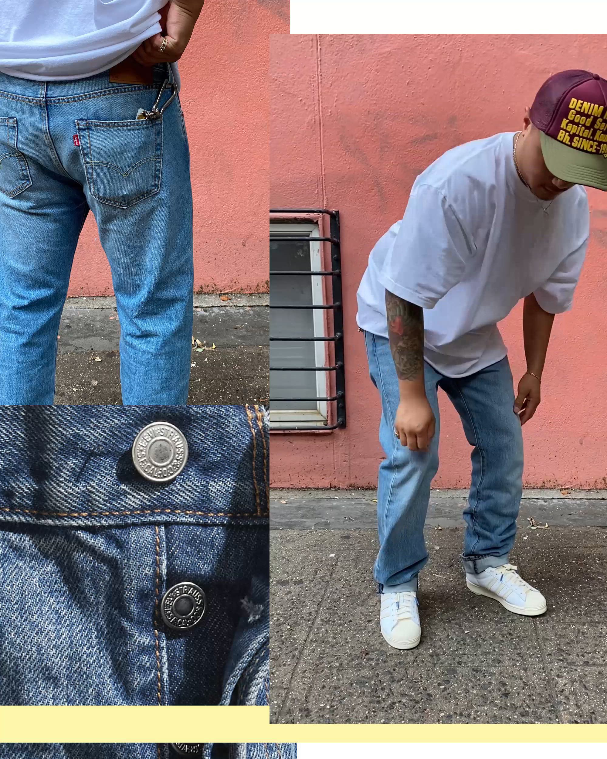 Phillip Leyesa Wearing his Levi's 501 Jeans before his customization process.