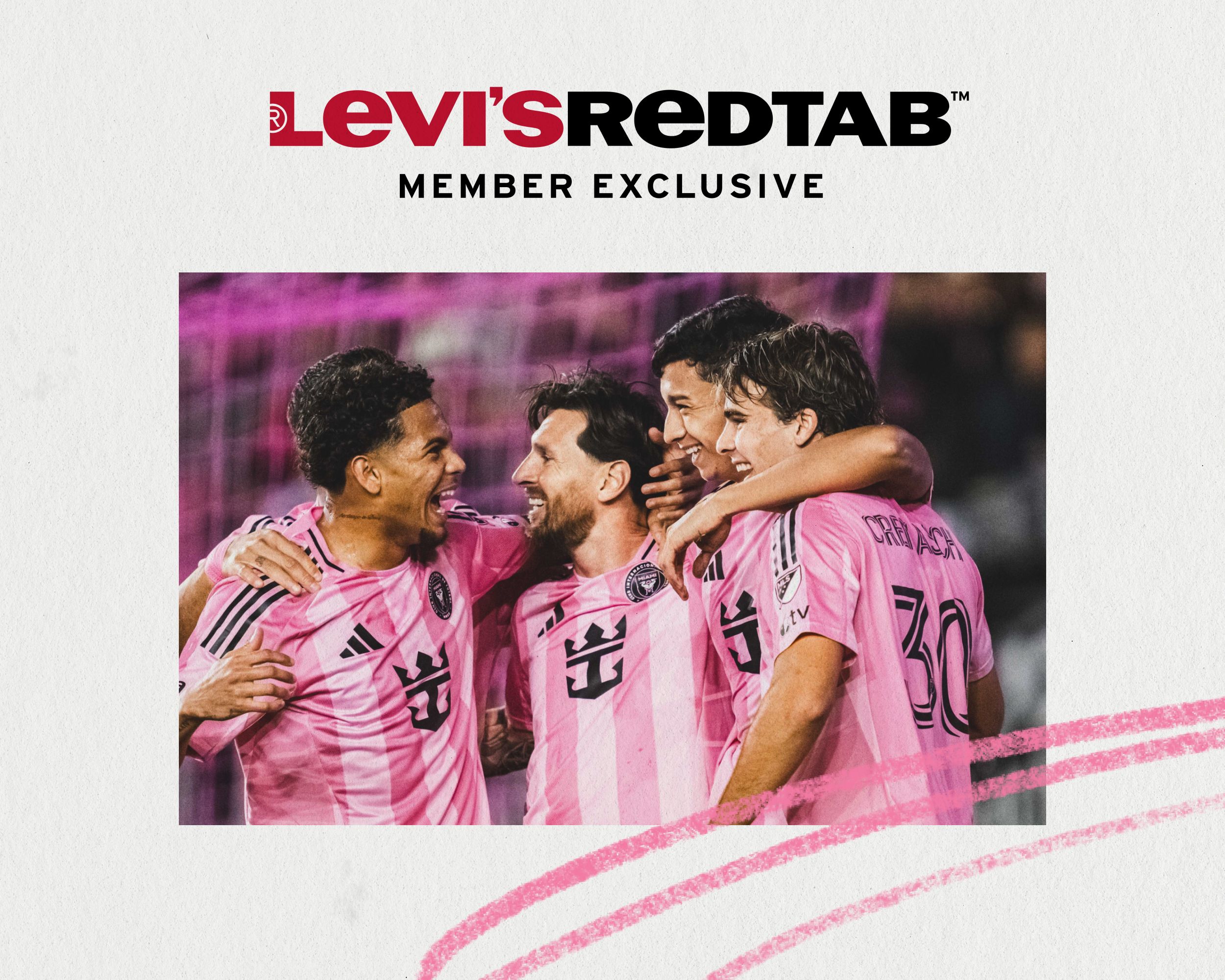 Four members of the Inter Miami CF team in pink jerseys smiling