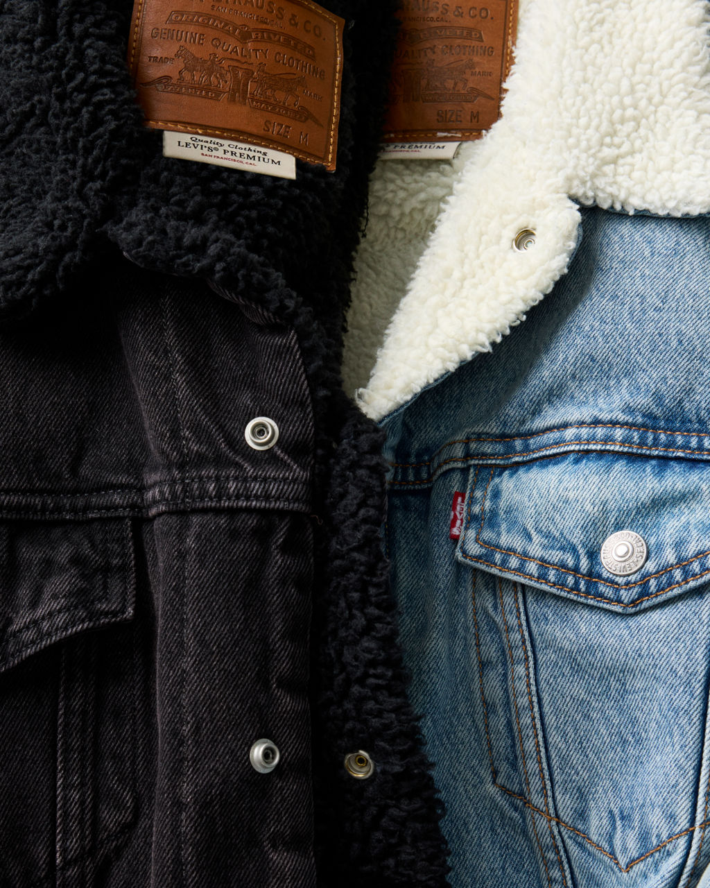 Closeup of sherpa trucker jackets