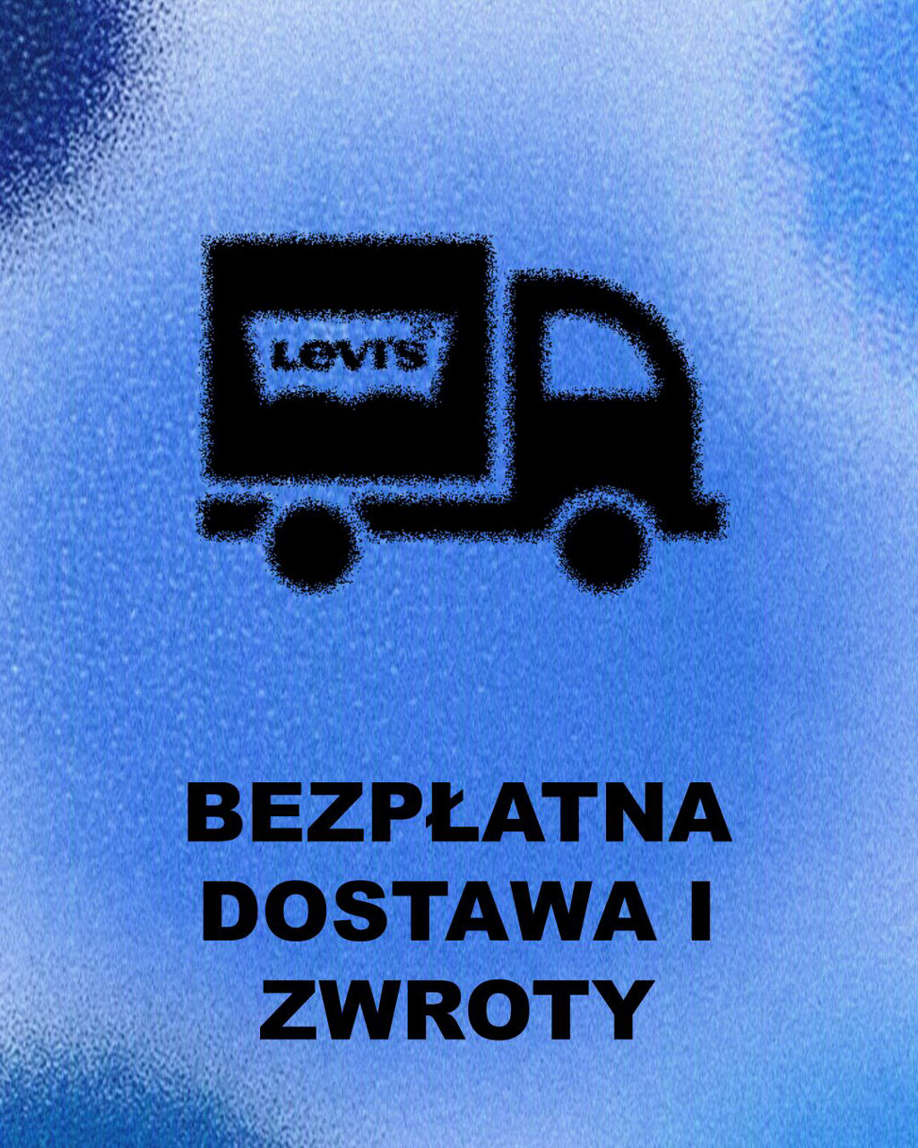 Icon of Truck with Levi's on it and the words "Free Shipping & Returns" overlayed on top of a blue background.