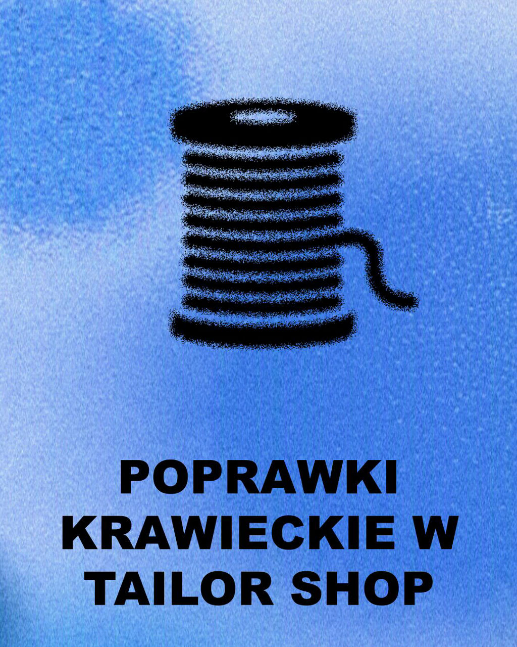 Icon of a thread and the words "Tailor Shop Services" overlayed on a blue background.