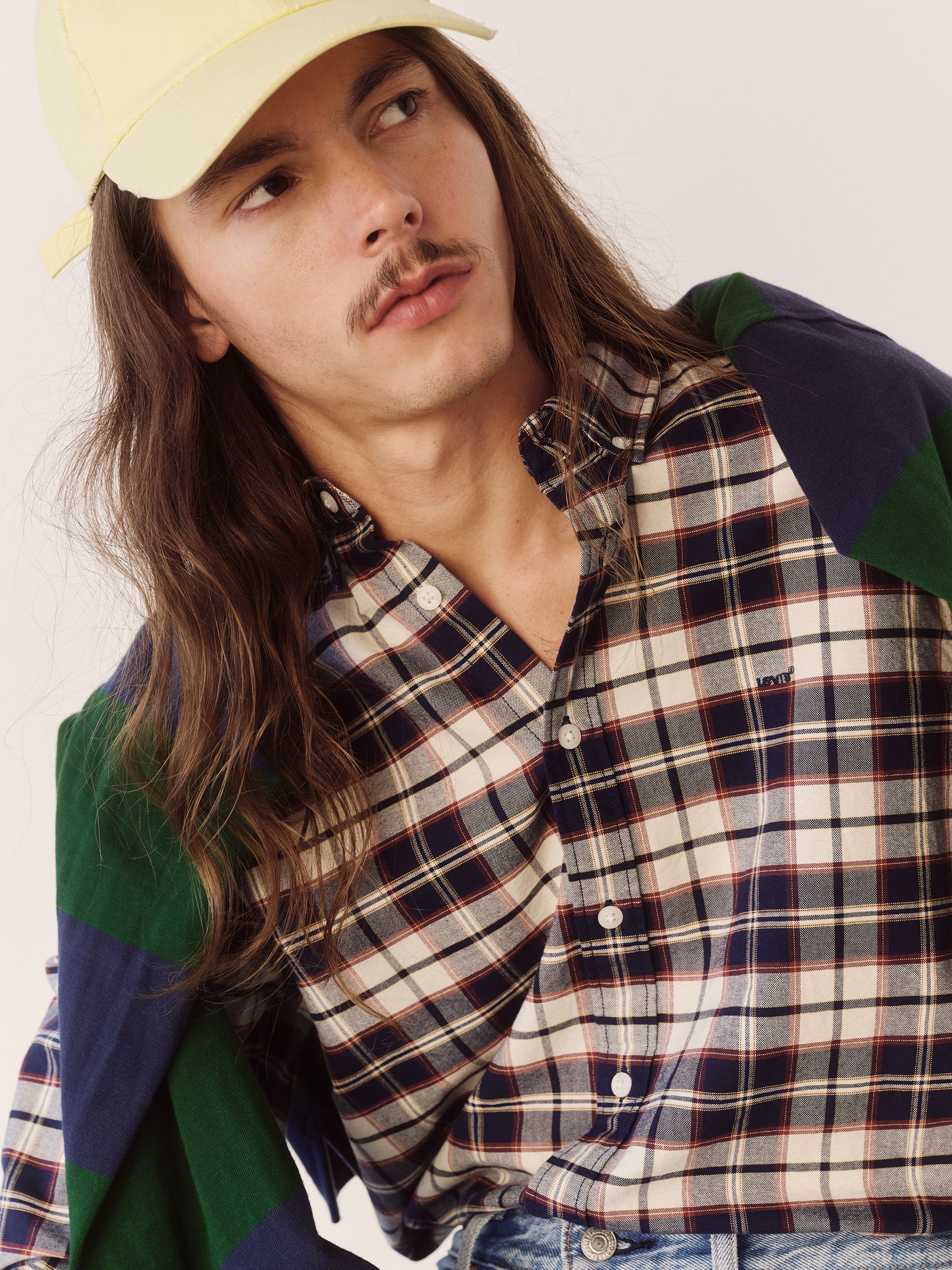 Model wearing authentic button down