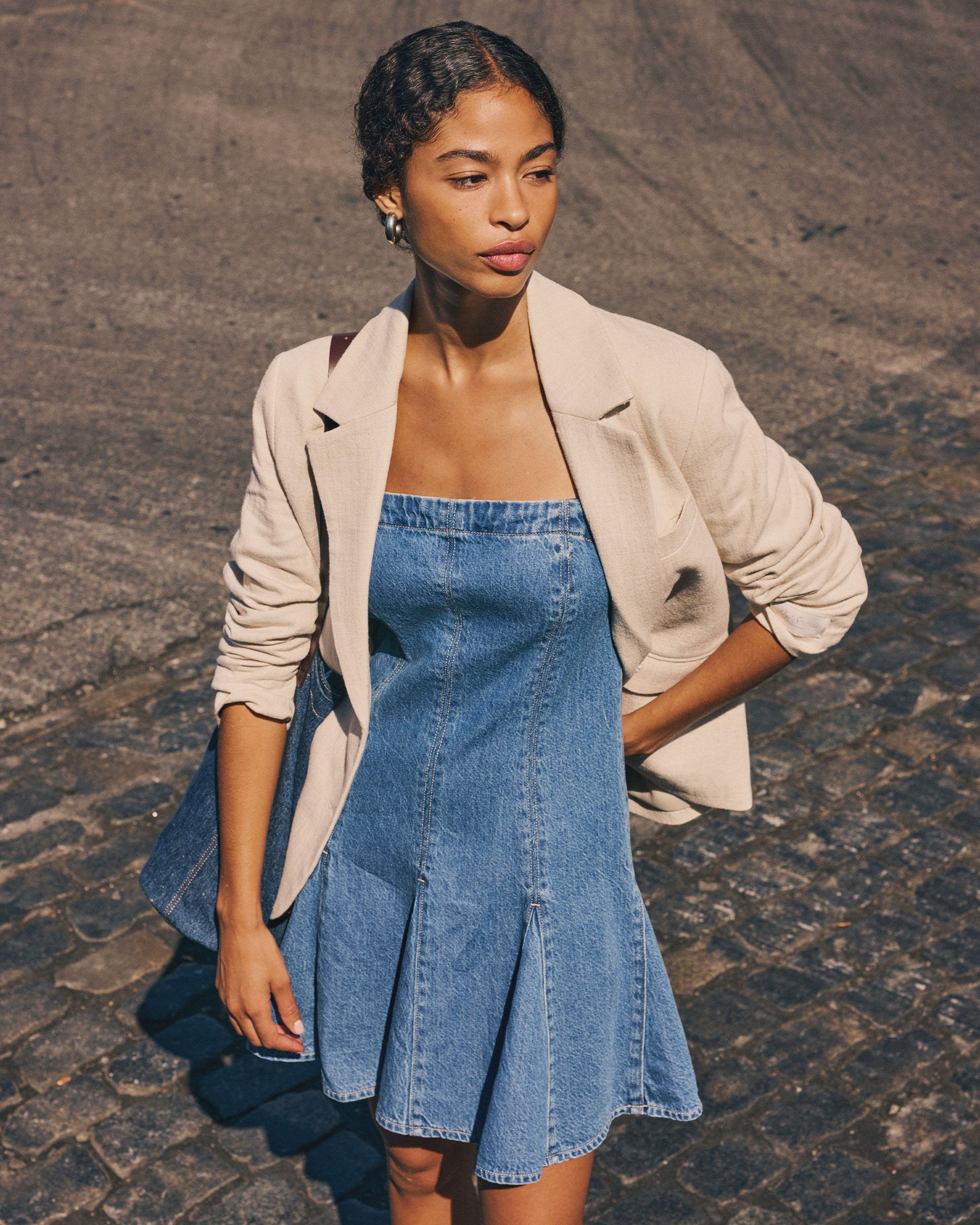 Model in Godet Dress