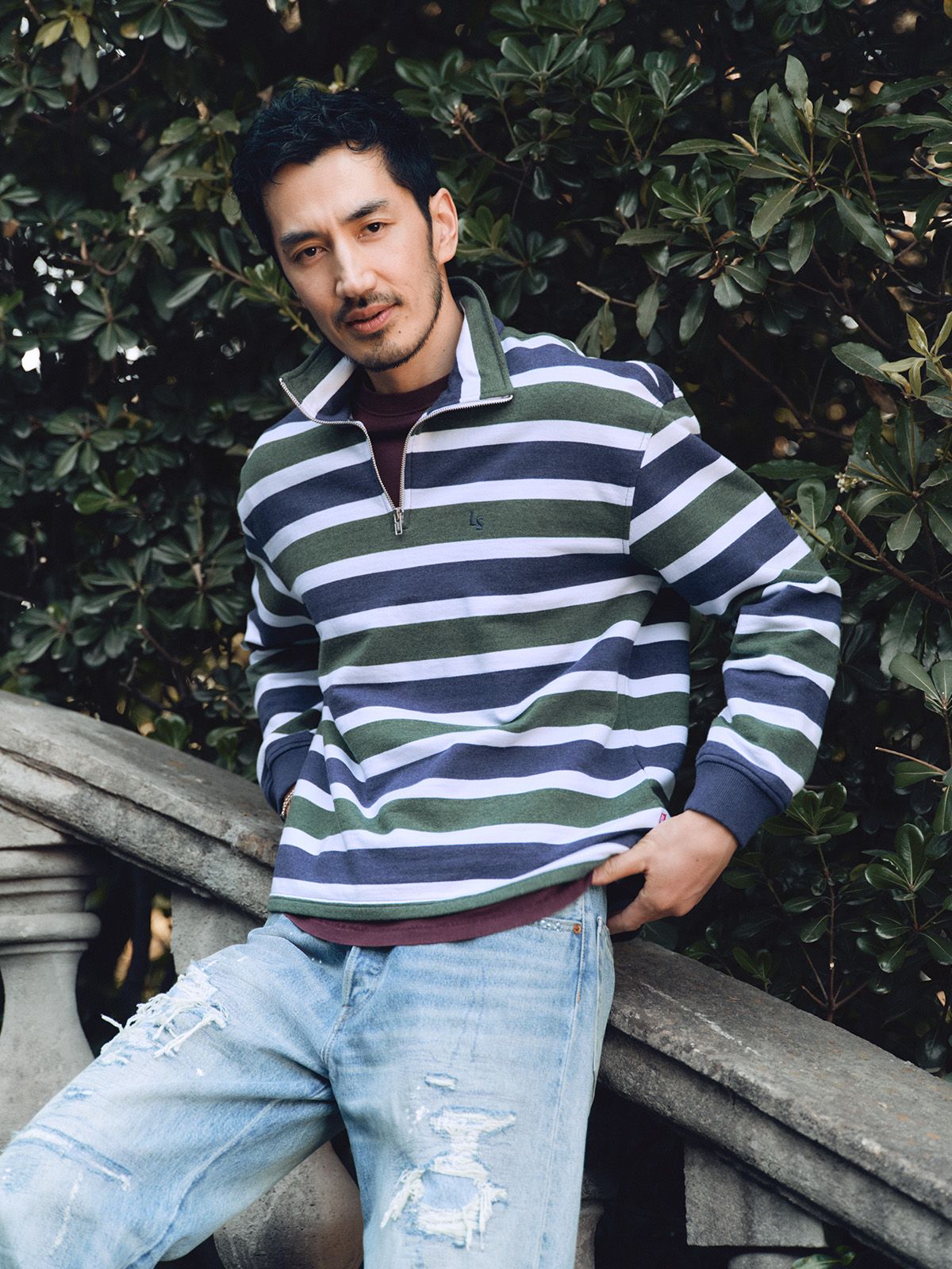 male model in striped top