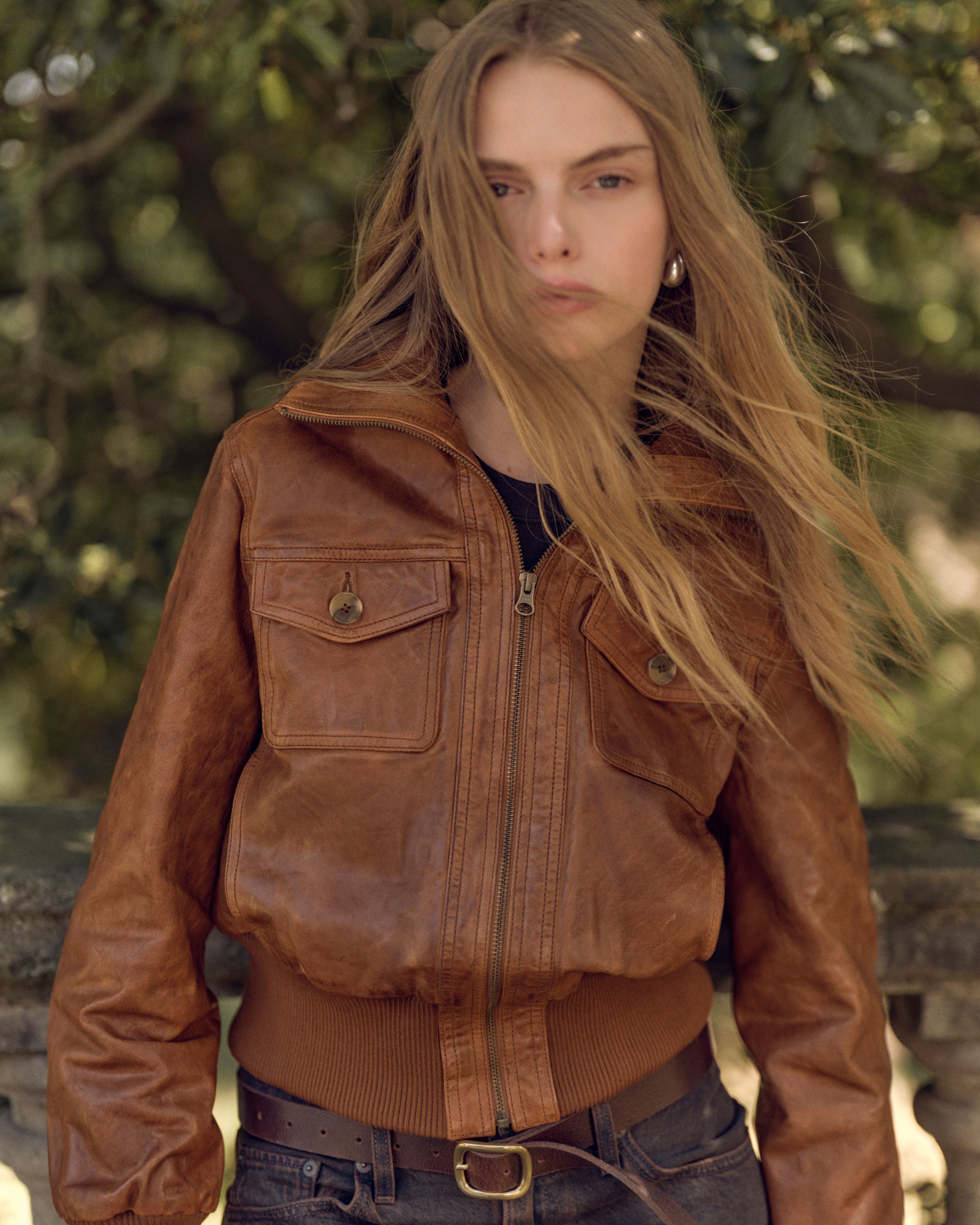Kira Shrunken Leather Bomber Jacket