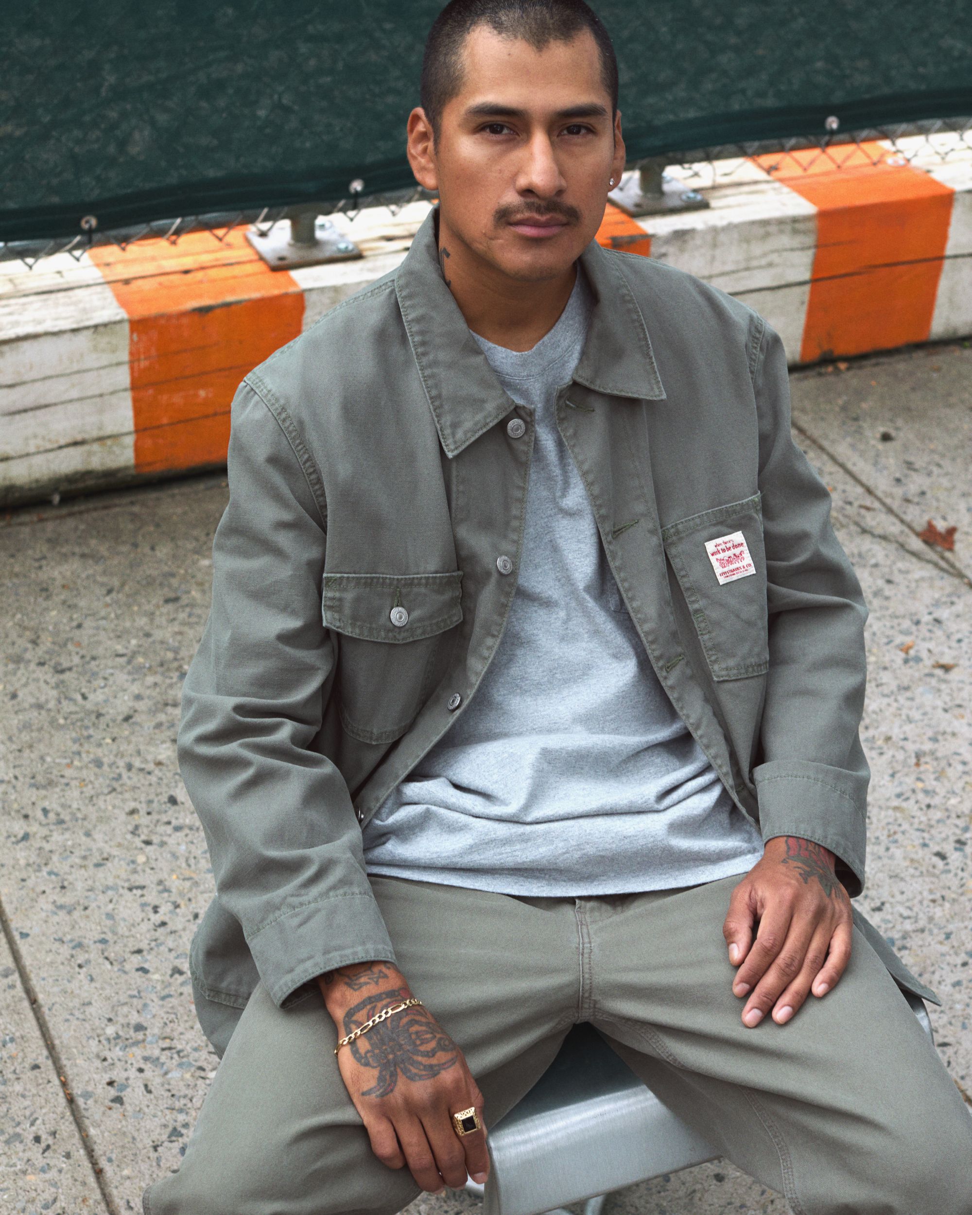 Model in matching Levi's® Workwear jacket and jeans