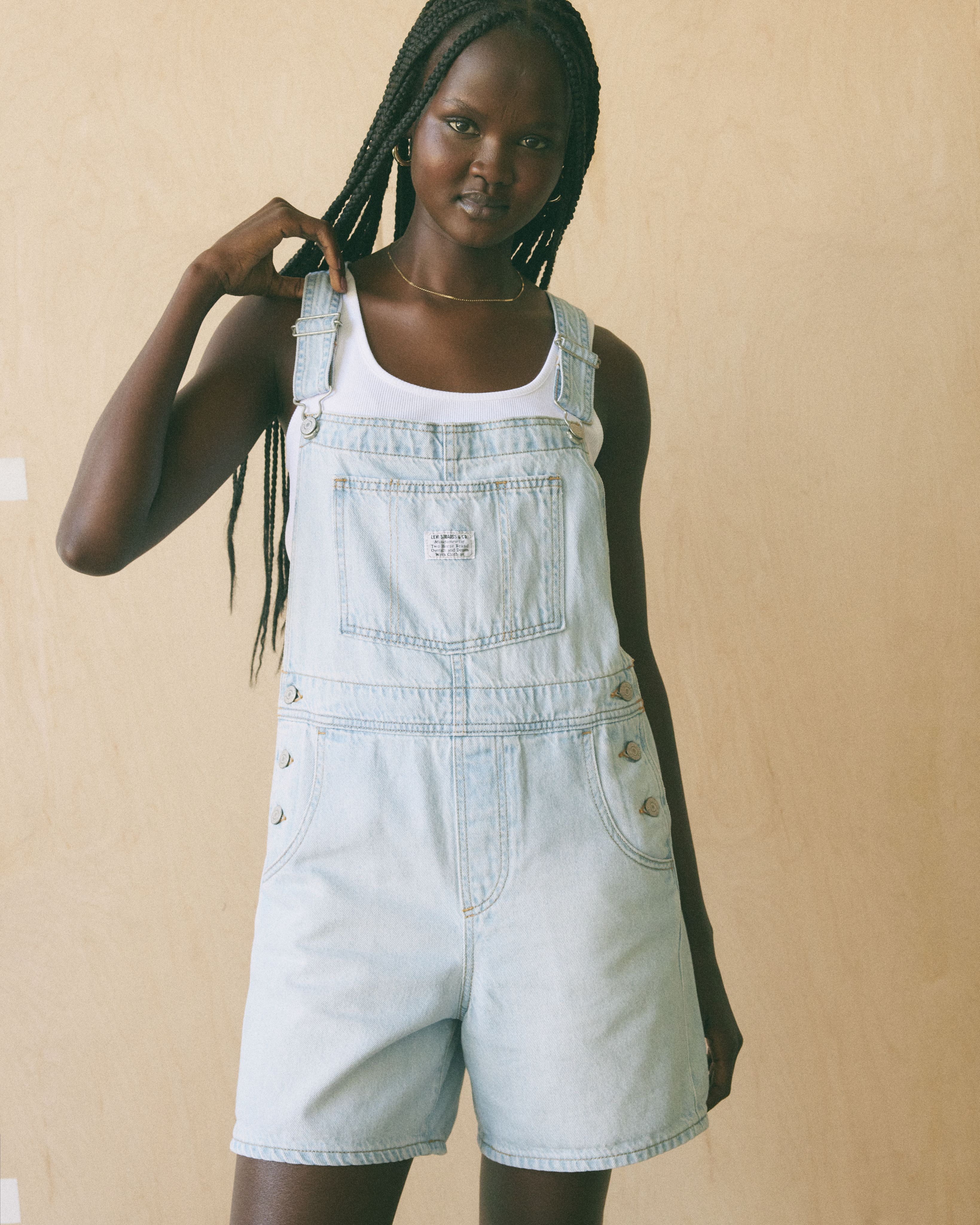 Model wearing sweatshorts