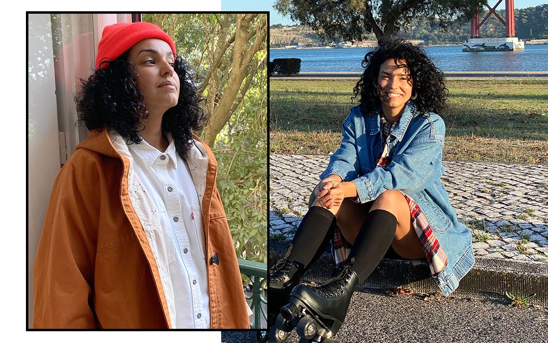 Side by side images of Micaela Stuart's outfits.