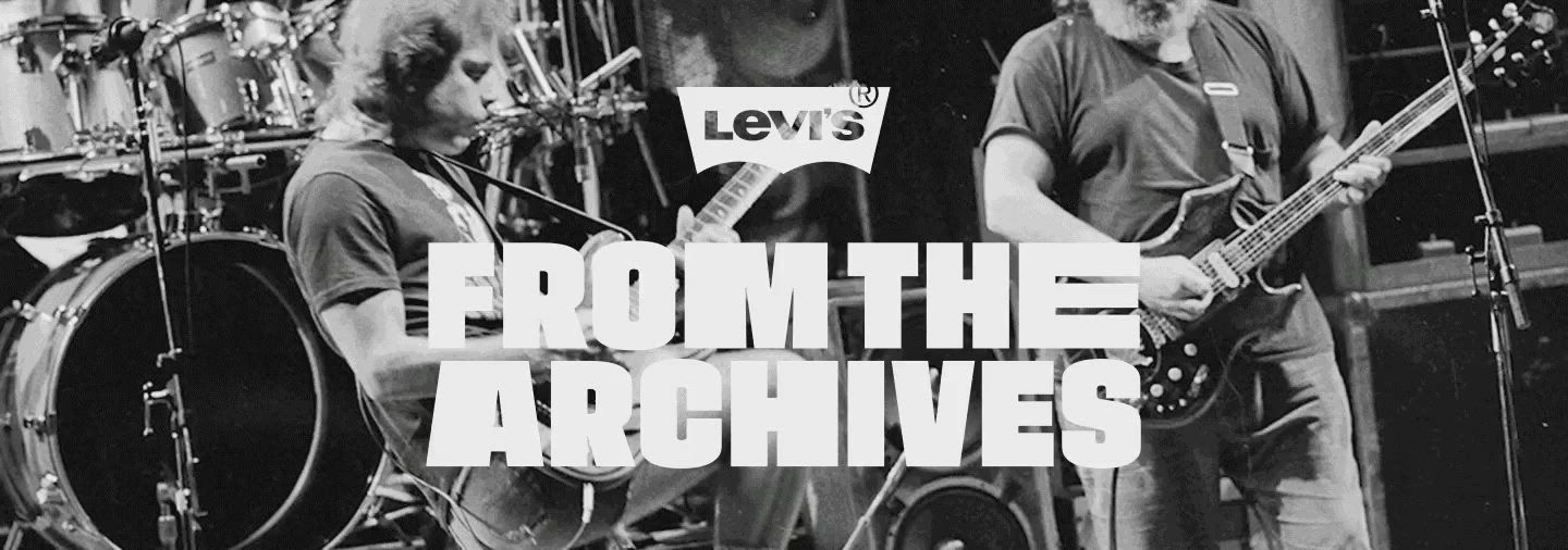 A big title saying, "from the archives" with images of the grateful dead behind