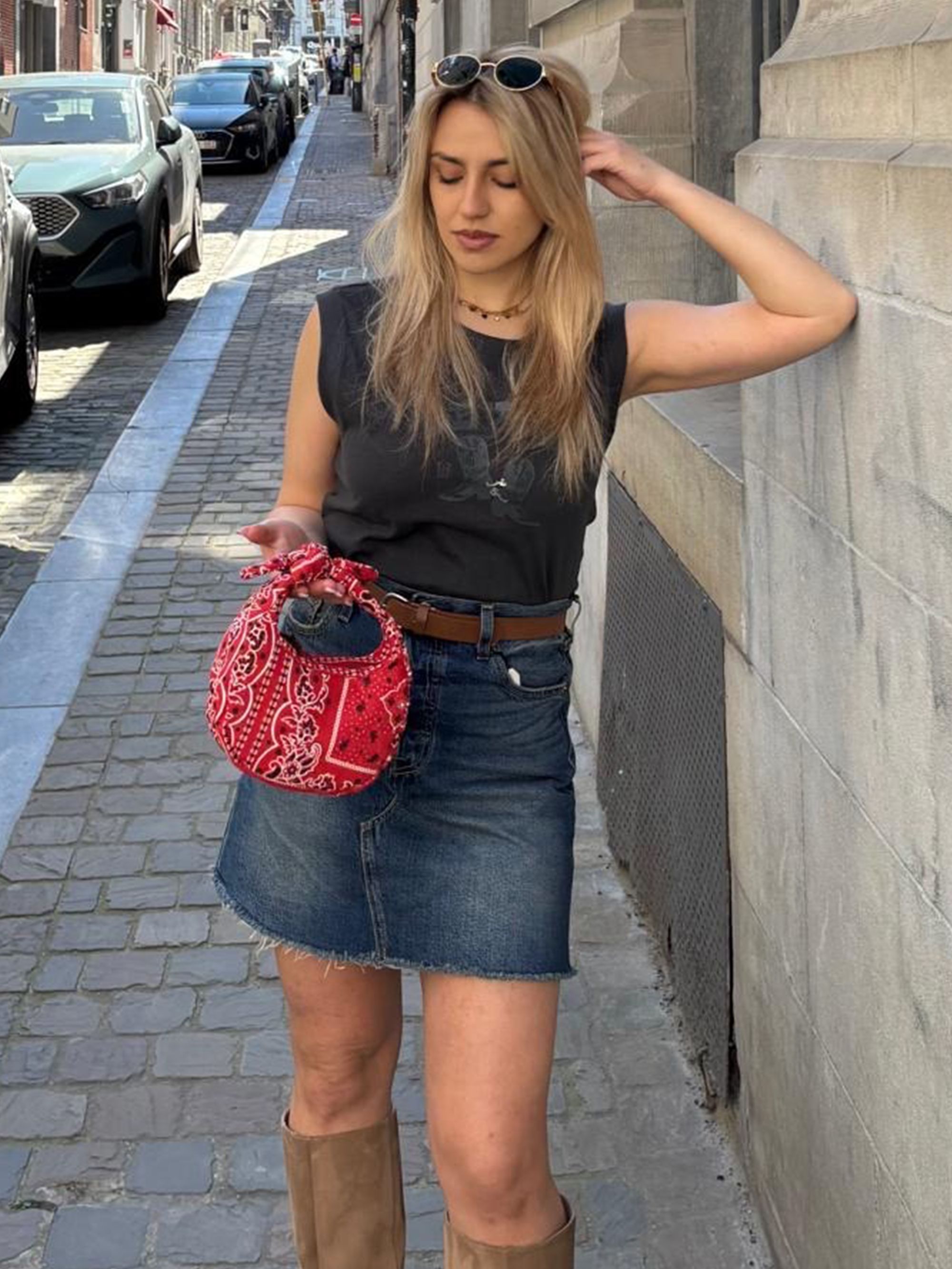 Denim Skirt + Baby Brooklyn