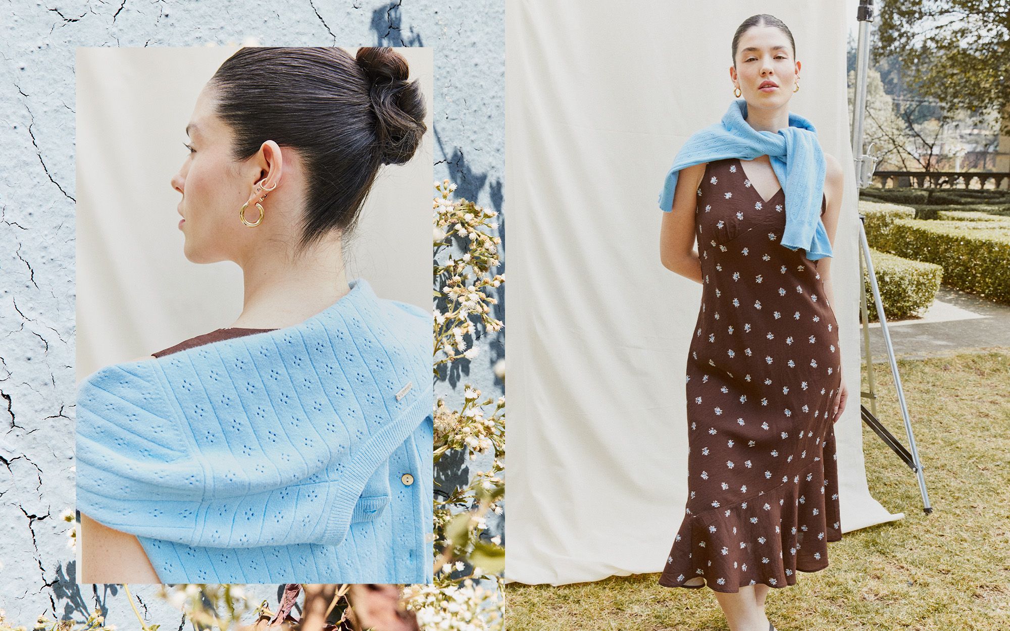 Brown Dress + Blue Cardigan