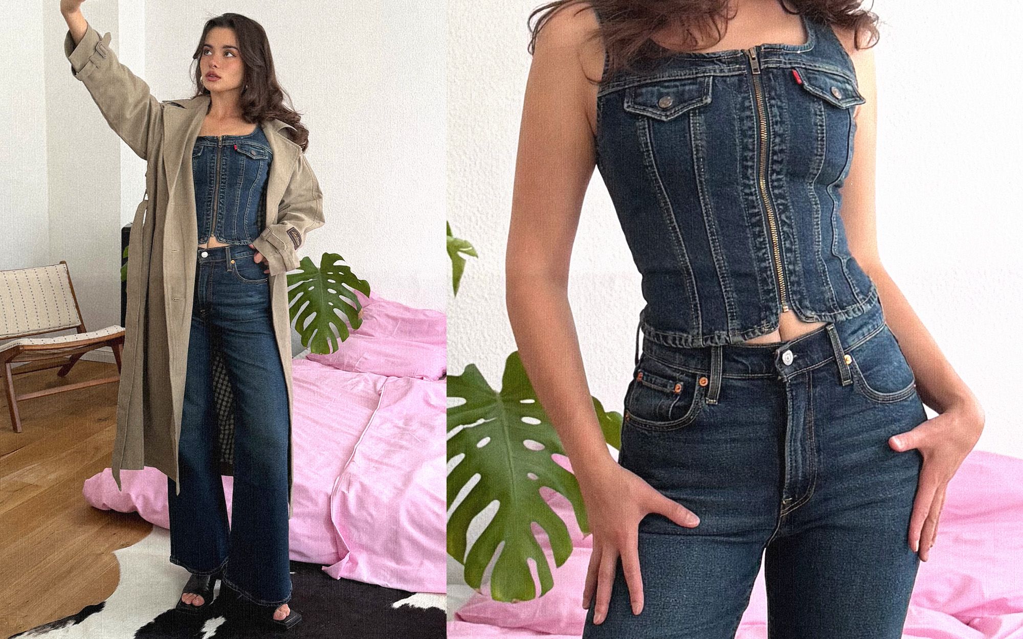 Vintage Zip Vest + Ribcage Flares + Serena Trench Coat