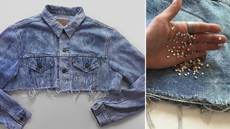 crystal jacket denim cropped jacket