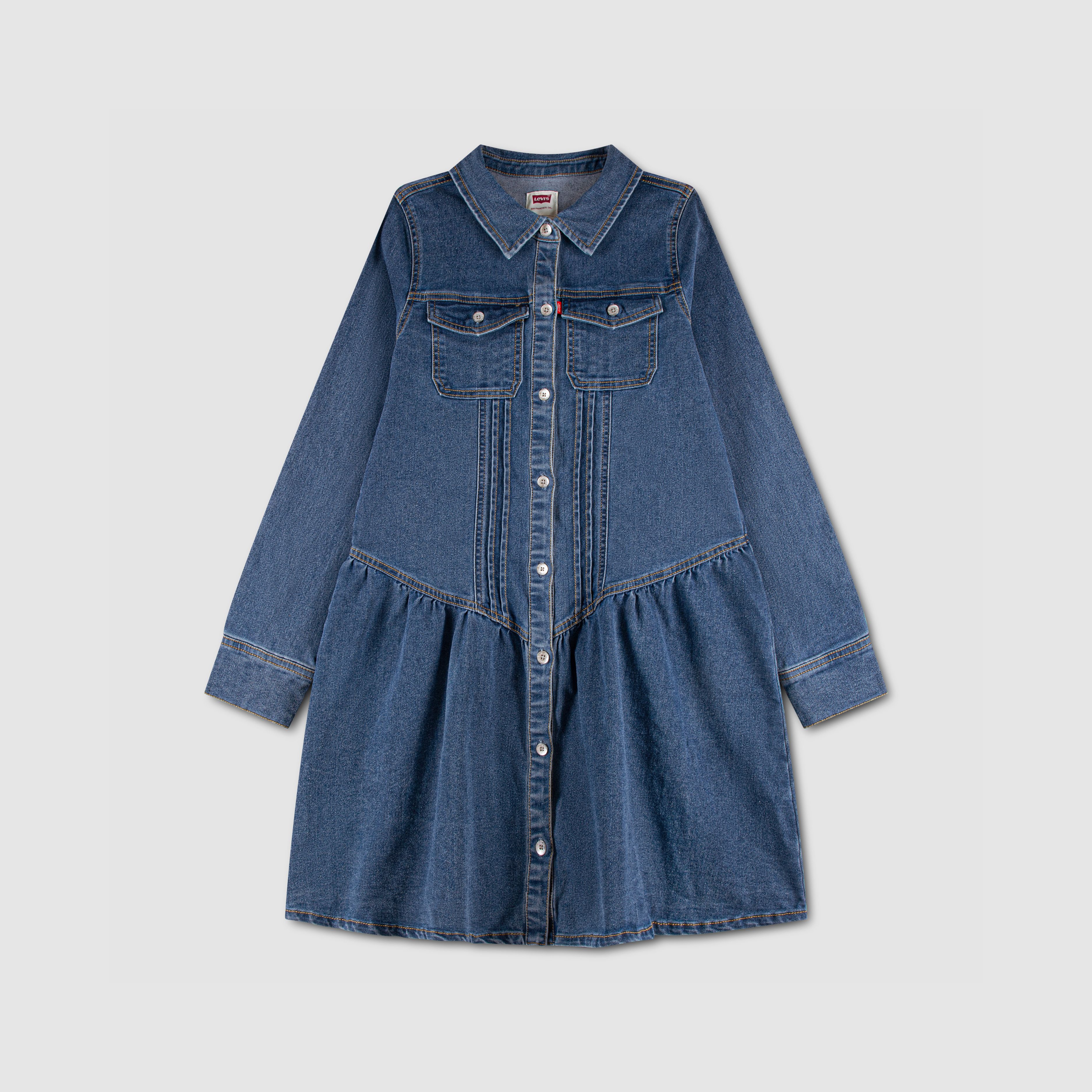 Long Sleeve Drop Waist Dress (Girls 7-16) 1