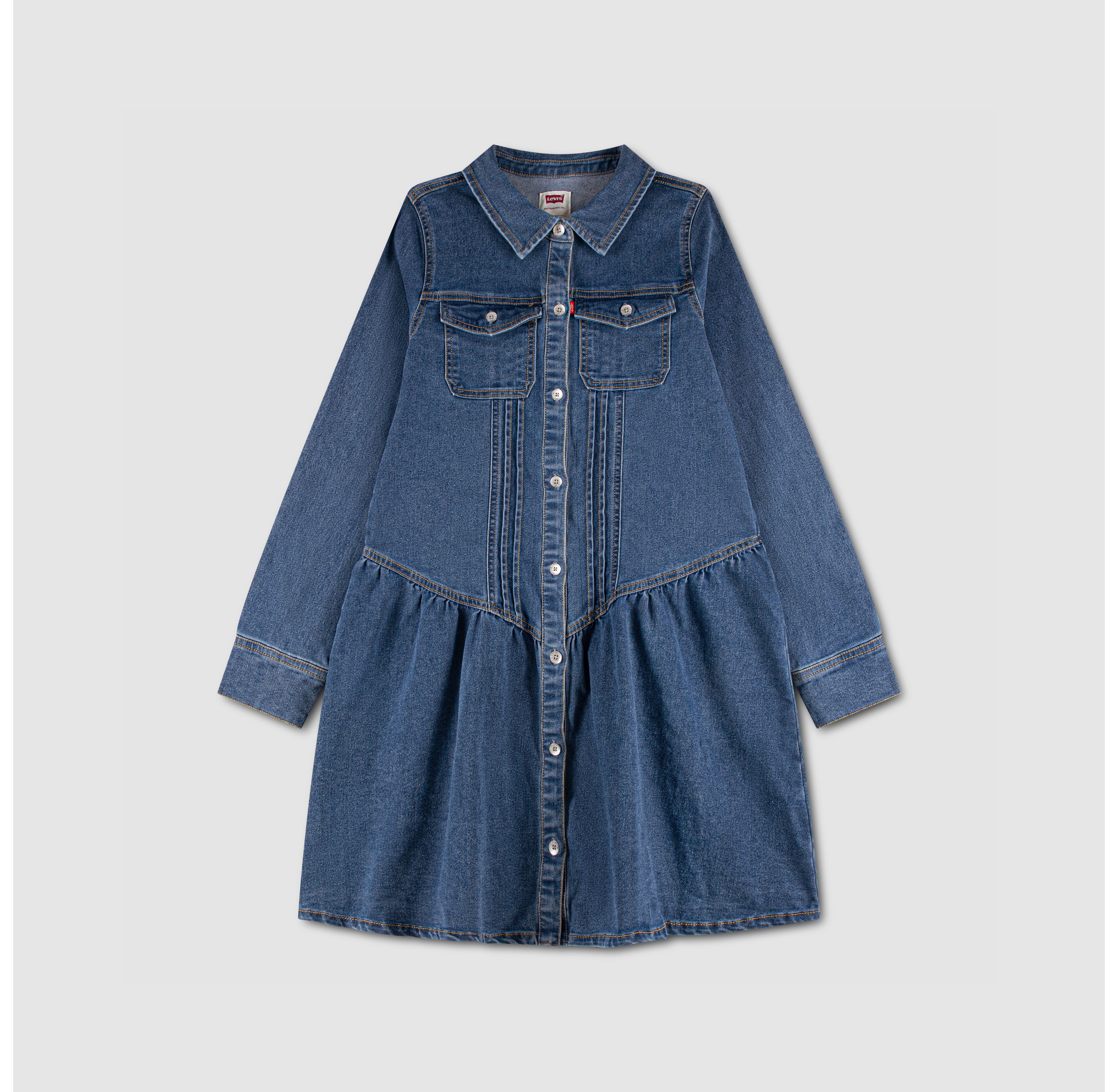 Long Sleeve Drop Waist Dress (Girls 7-16)