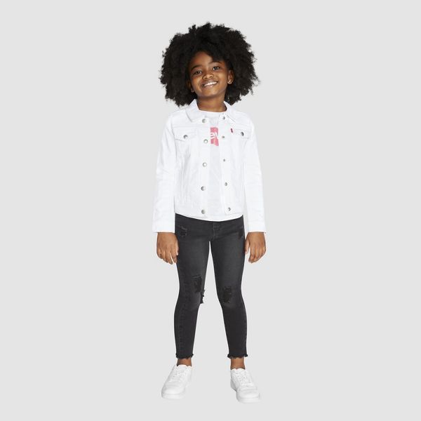 Trucker Jacket Little Girls 4-6 — White