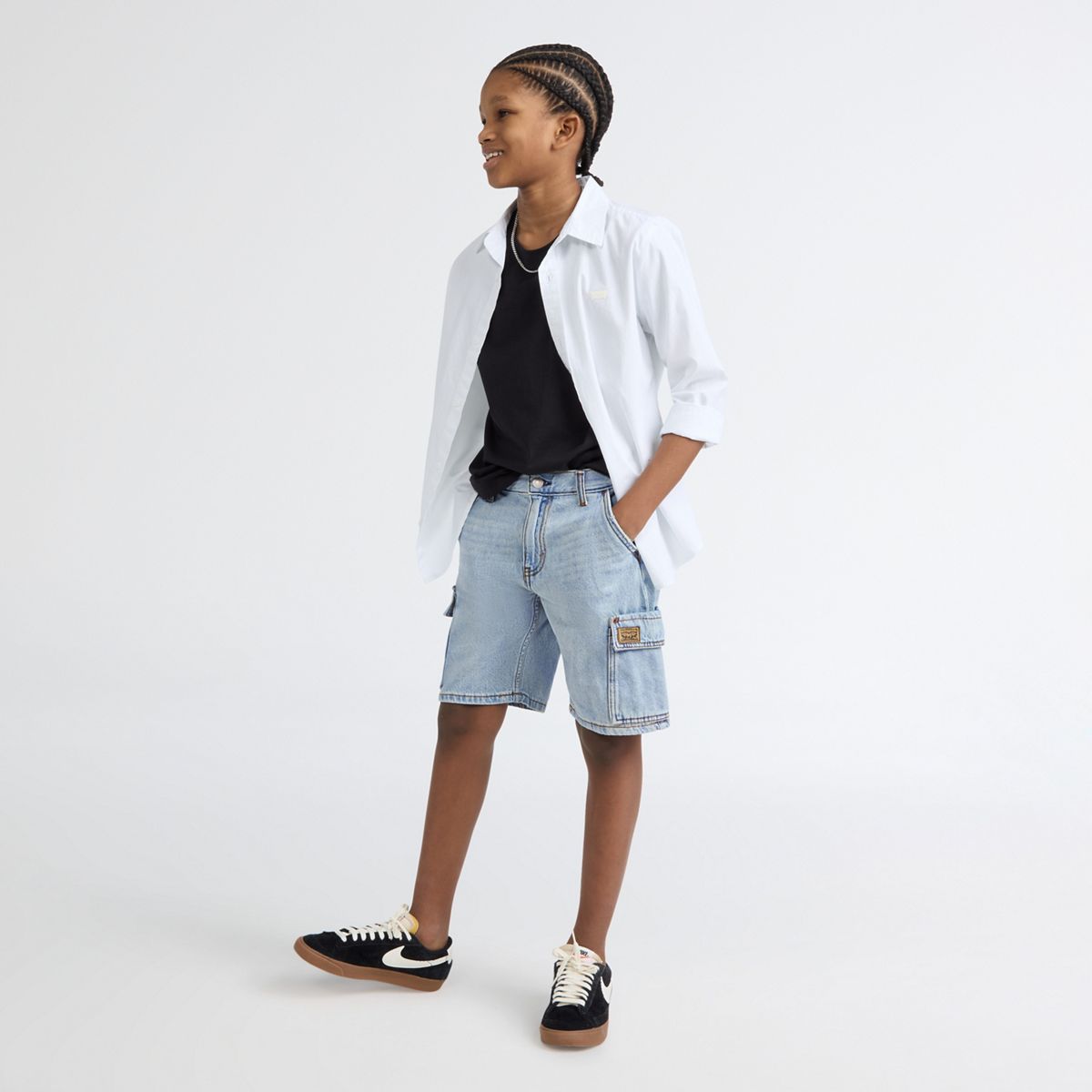 Denim Cargo Shorts Big Boys 8-20 — From Scratch No Destruction - Light Wash