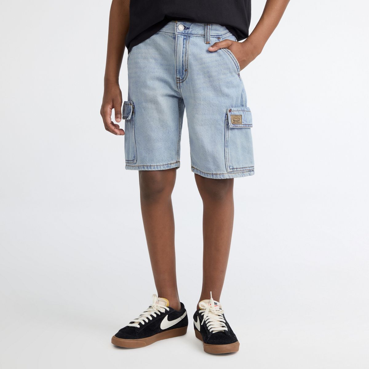 Denim Cargo Shorts Big Boys 8-20 — From Scratch No Destruction - Light Wash