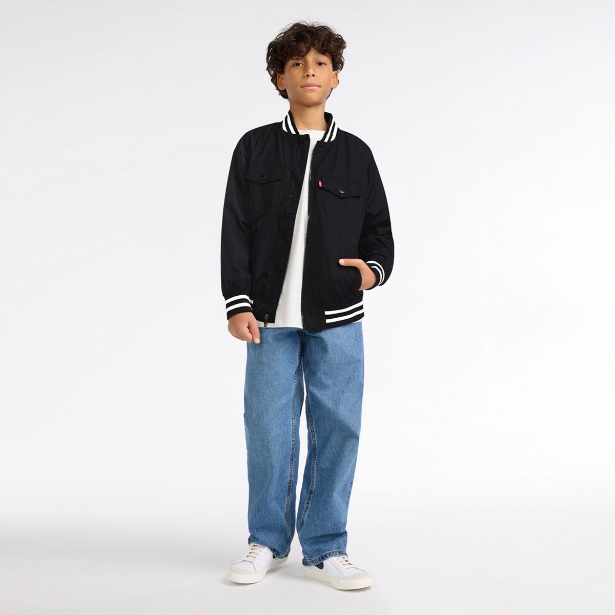 Mesh Lined Bomber Jacket Big Boys 8-20 — Black Stretch