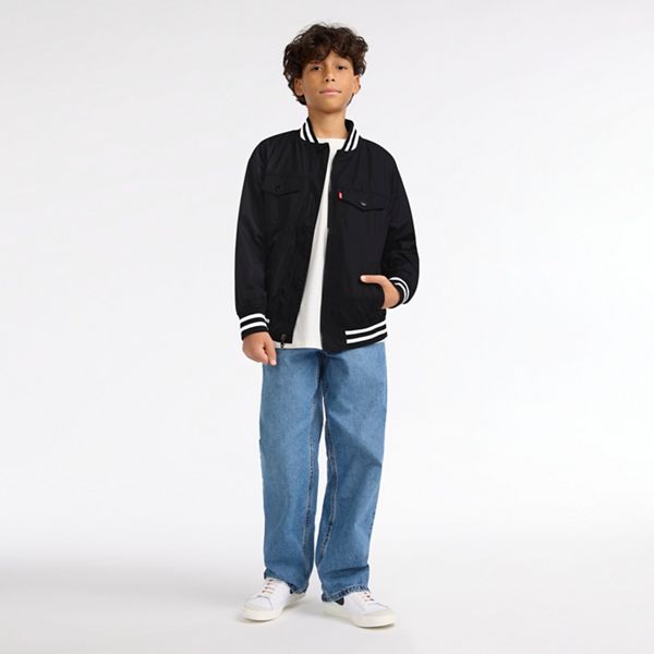 Mesh Lined Bomber Jacket Big Boys 8-20 — Black Stretch