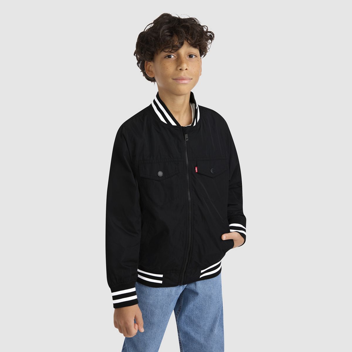 Mesh Lined Bomber Jacket Big Boys 8-20 — Black Stretch