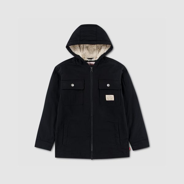 Hooded Sherpa Lined Jacket Big Boys 8-20 — Jet Black - Black