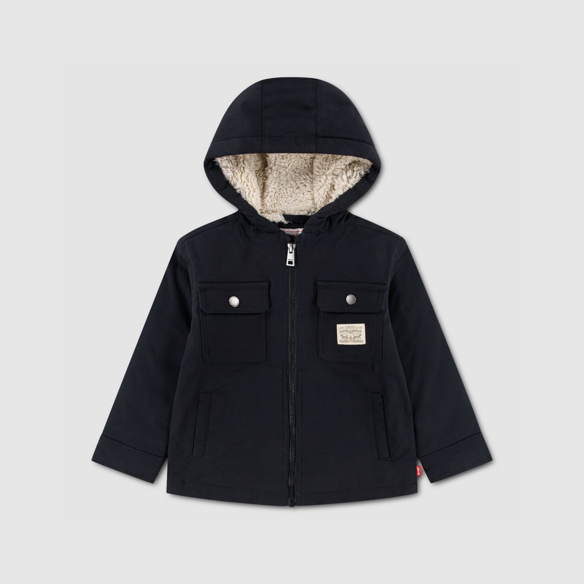 Hooded Sherpa Lined Jacket Toddler Boys 2T-4T — Jet Black - Black