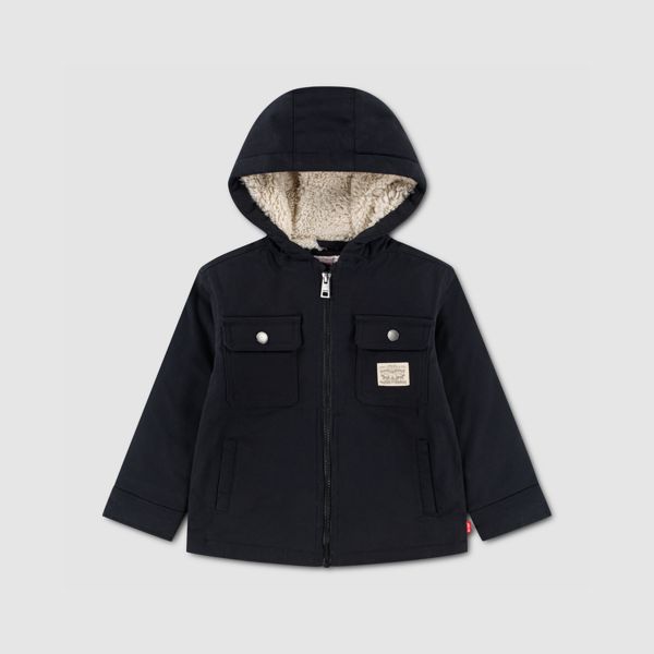 Hooded Sherpa Lined Jacket Toddler Boys 2T-4T — Jet Black - Black