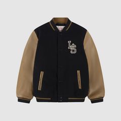 Chenille Patch Varsity Jacket Big Boys 8-20 — Black - Charcoal 1