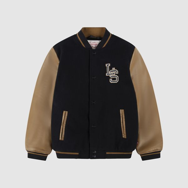 Chenille Patch Varsity Jacket Big Boys 8-20 — Black - Charcoal