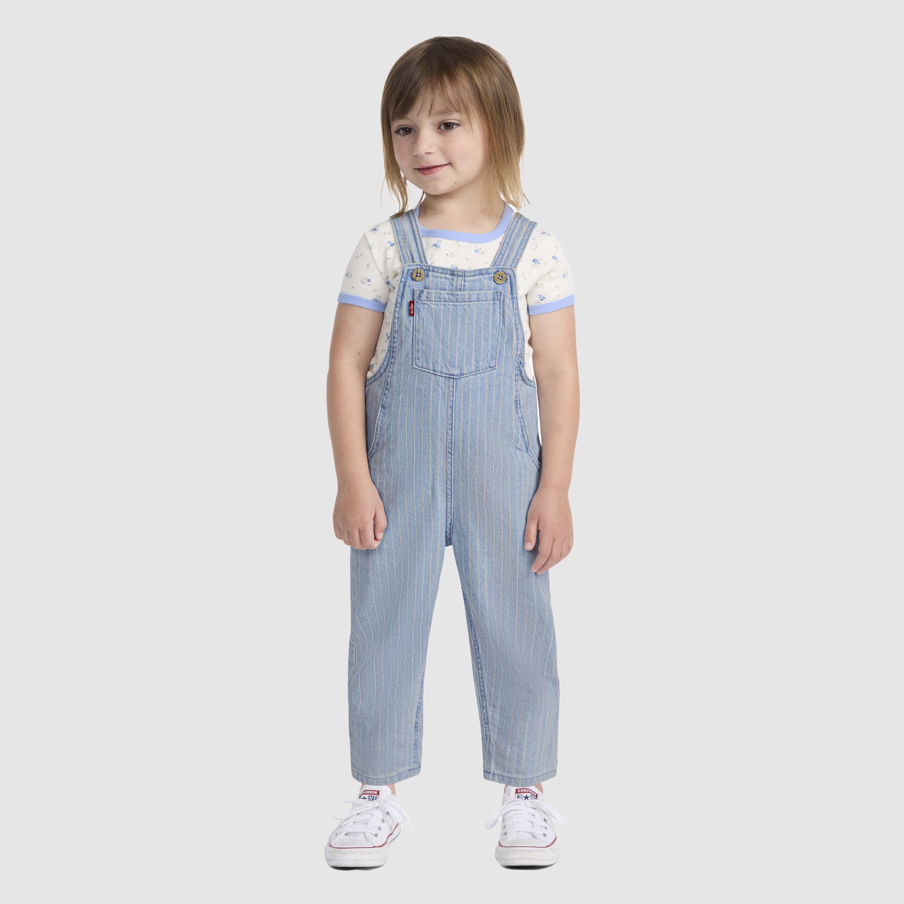 Denim Rainbow Stripe Toddler Overall 1