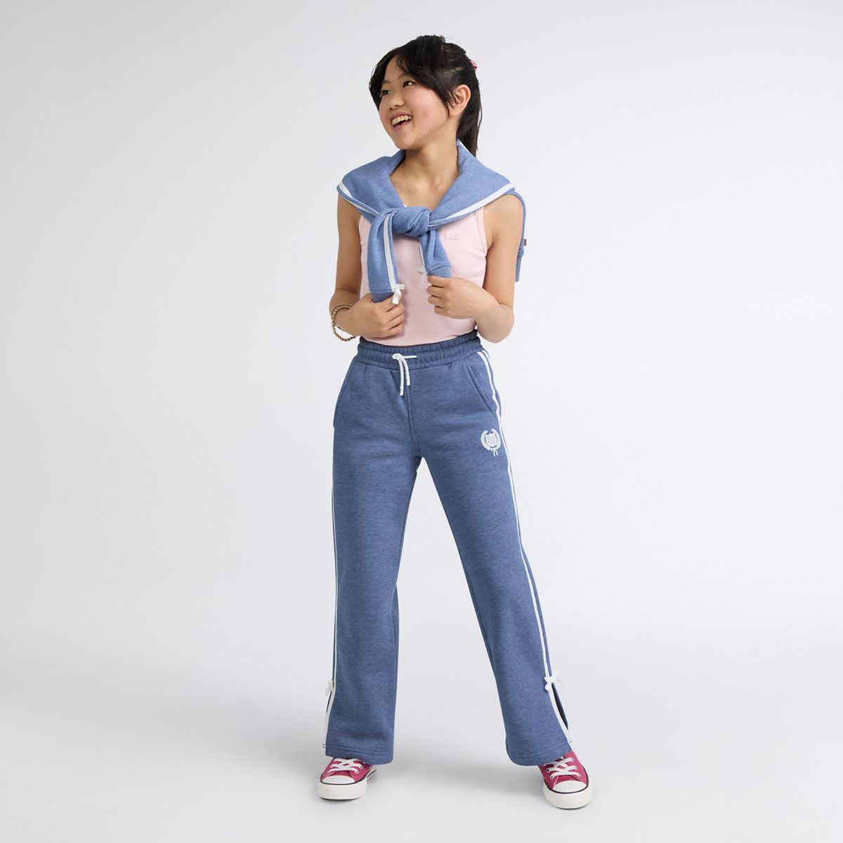 Wide Leg Knit Pants Big Girls 7-16 — Bijou Blue Heather - Blue