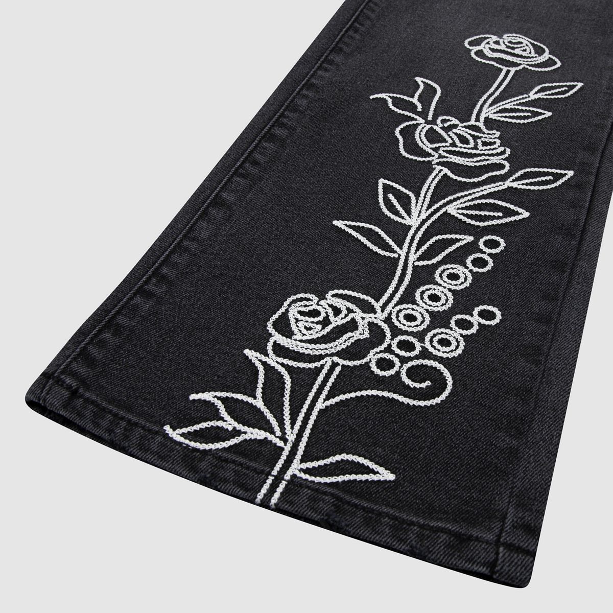 Wide Leg Jeans with embroidery Big Girls 7-16 — Black Stretch