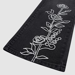 Wide Leg Jeans with embroidery Big Girls 7-16 — Black Stretch 5
