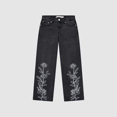 Wide Leg Jeans with embroidery Big Girls 7-16 — Black Stretch 1