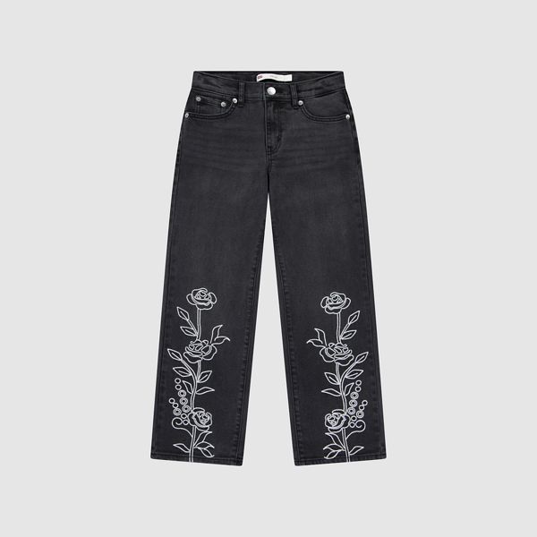 Wide Leg Jeans with embroidery Big Girls 7-16 — Black Stretch