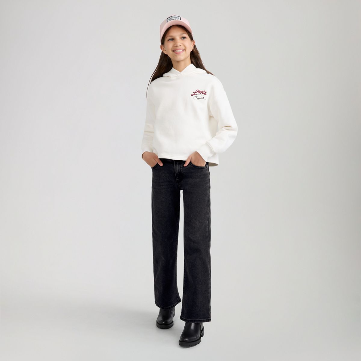 Wide Leg Jeans Big Girls 7-16 — Wish me Luck - Black