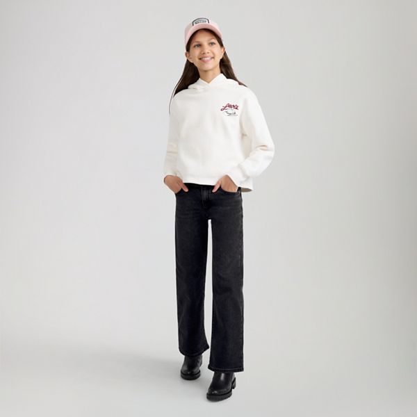 Wide Leg Jeans Big Girls 7-16 — Wish me Luck - Black