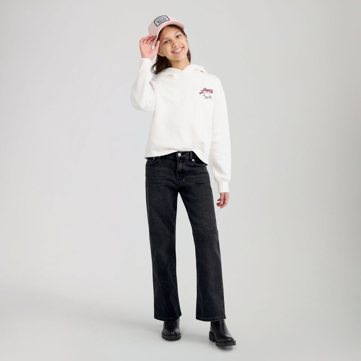 Wide Leg Jeans Big Girls 7-16 — Wish me Luck - Black
