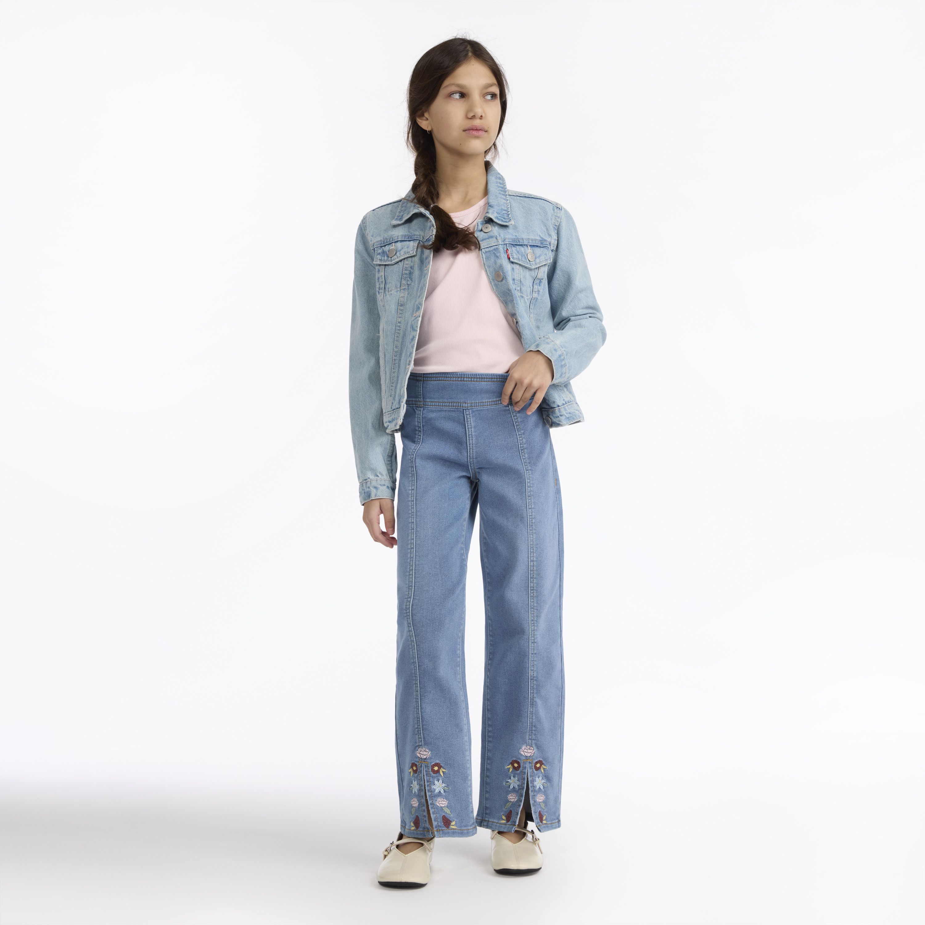 Dobby Pull On Wide Leg Jeans Big Girls 7-16 4