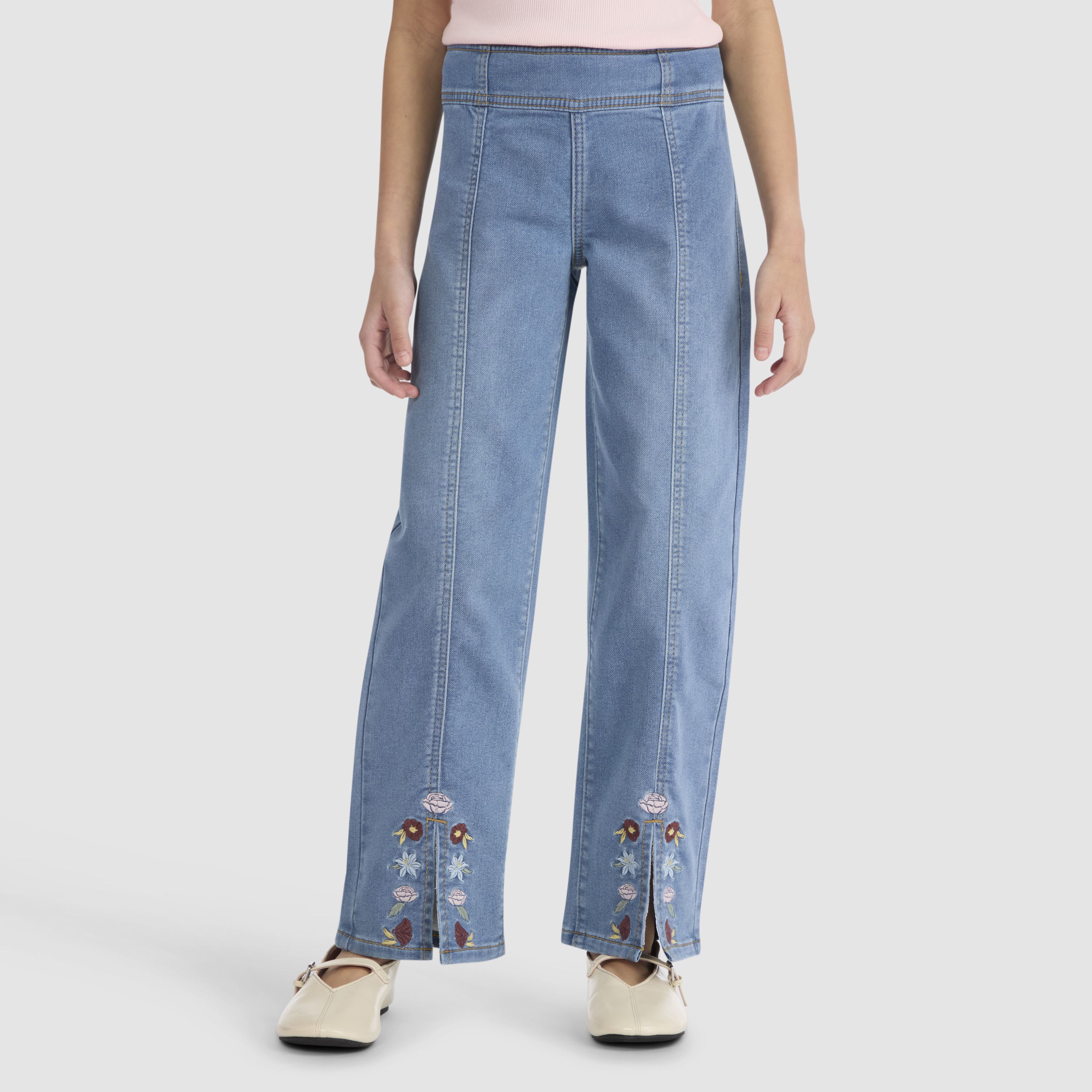 Dobby Pull On Wide Leg Jeans Big Girls 7-16 14