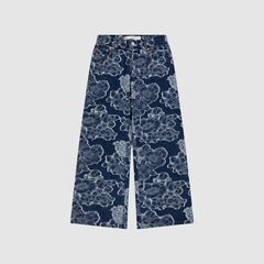 Floral Jacquard Wide Leg Big Girls 7-16 — Flower Hour - Dark Wash 1