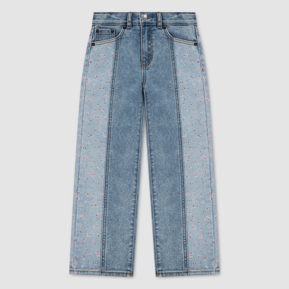 Floral Jacquard Wide Leg Big Girls 7-16 — Be Cool - Light Wash