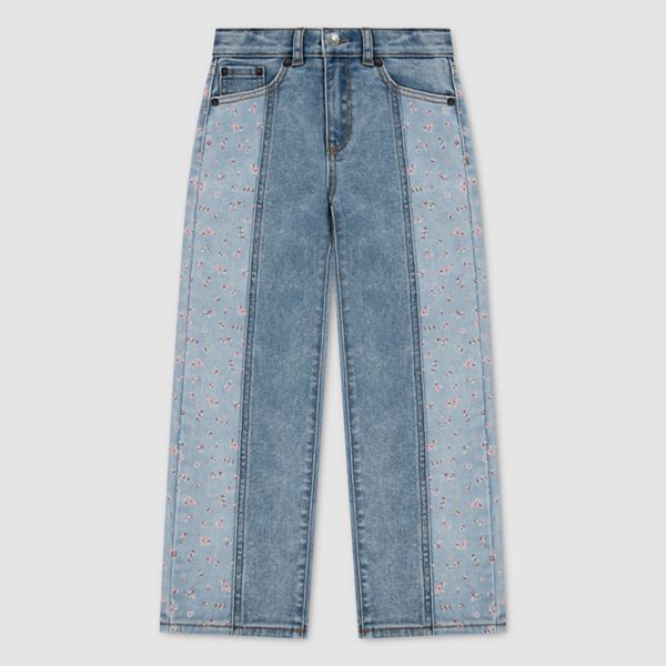 Floral Jacquard Wide Leg Big Girls 7-16 — Be Cool - Light Wash