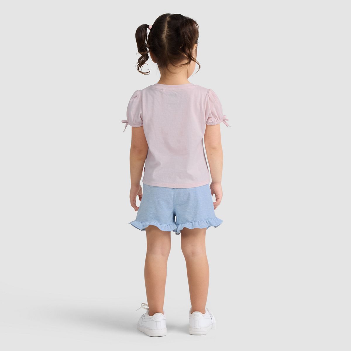 Short Sleeve Bow Graphic Tee and Belted Short Toddler Set — Crystal Pink - Pink