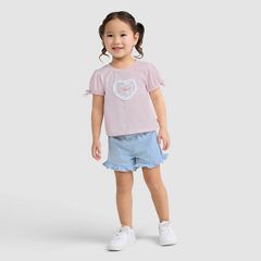 Short Sleeve Bow Graphic Tee and Belted Short Toddler Set — Crystal Pink - Pink 1