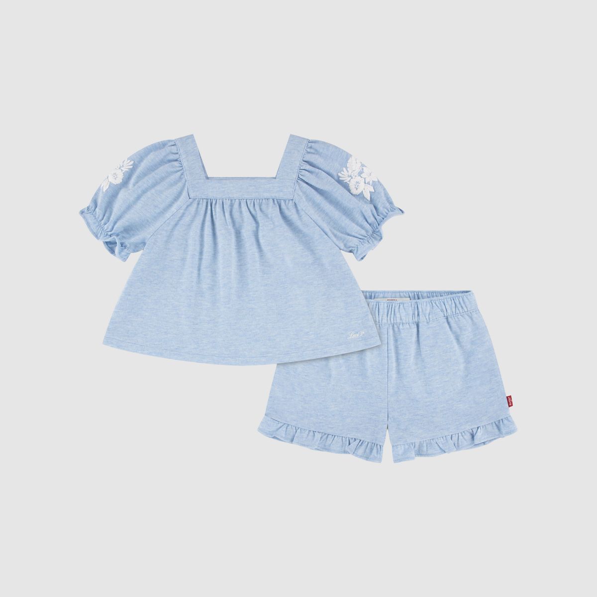 Short Sleeve Embroidered Top and Short Toddler Set — Far and Wide - Light Wash