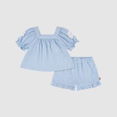 Short Sleeve Embroidered Top and Short Toddler Set — Far and Wide - Light Wash 1